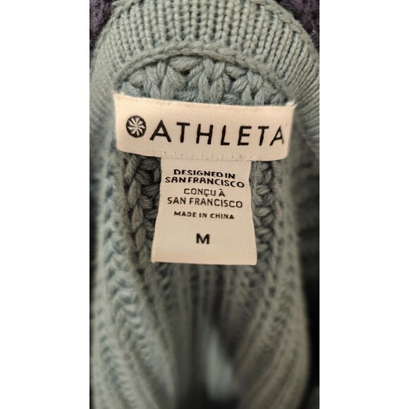 Athleta Women’s Medium Green Cotton Blend Pullover Sweater Half Zip Knit - Picture 5 of 6